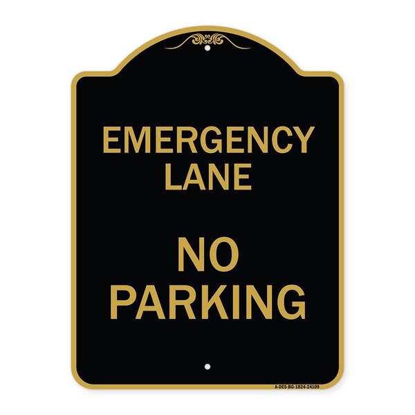 Signmission Designer Series Emergency Lane No Parking, Black & Gold Aluminum Sign, 18" x 24", BG-1824-24109 A-DES-BG-1824-24109 - main